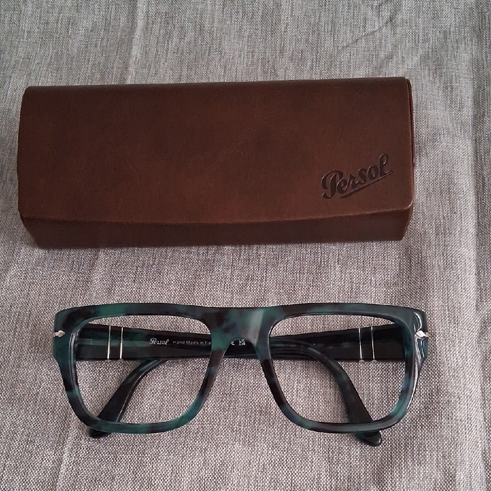 Persol Tortoise Green Eyeglasses with Brown Case